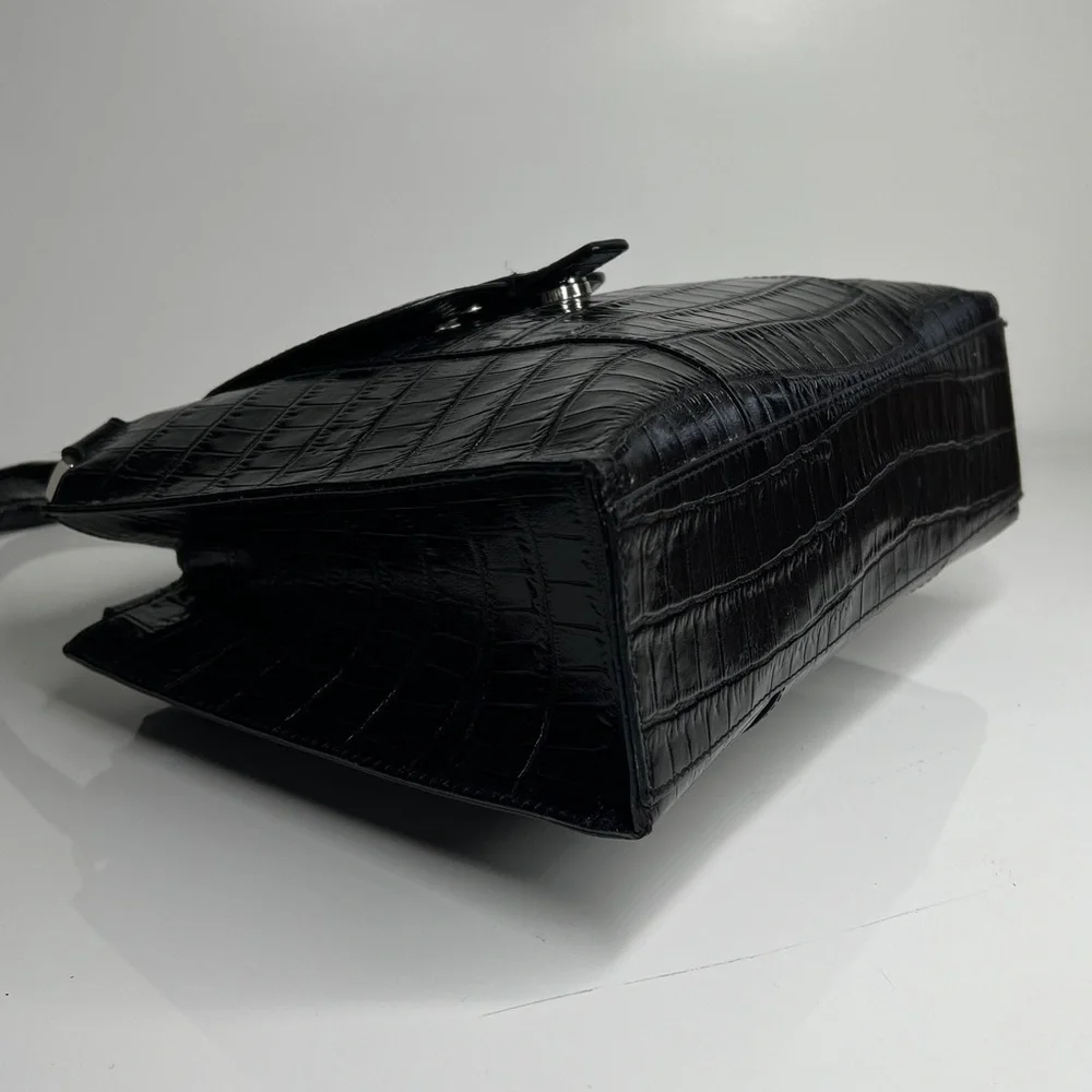 Bloomingdale’s Black Croc Embossed Leather Double Compartment Handbag